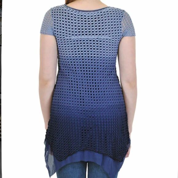 Pete Collection Crochet Short Sleeve Tie-dye Shark Bite Hi-lo Tunic Women’s XS - Picture 3 of 14